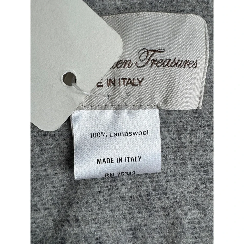 Italian Woolen Treasures 100% Lambswool Scarf Grey Striped Made in Italy NEW